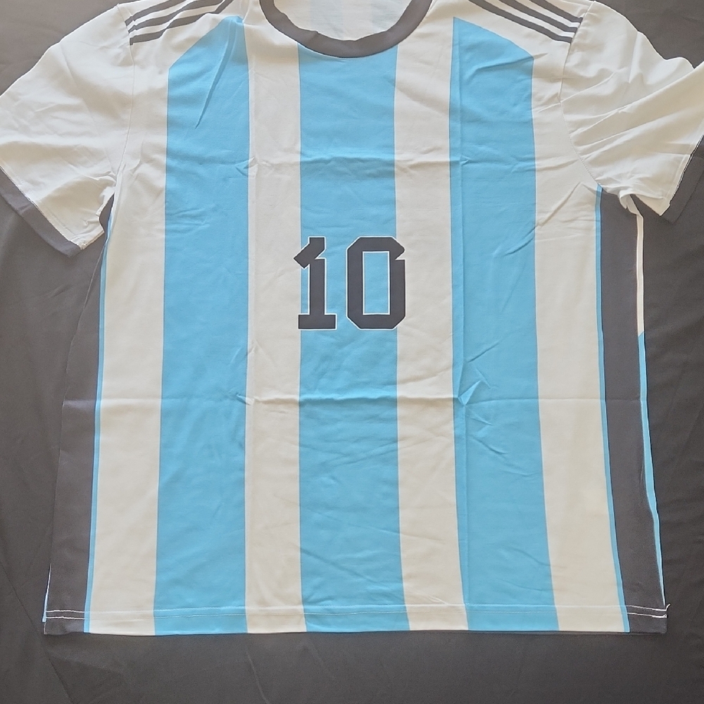 Blue and White Striped Tee Shirt with‎ Number 10